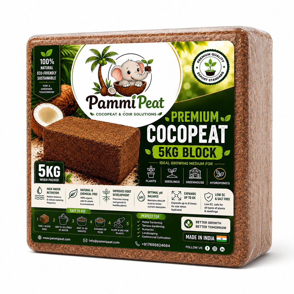 PammiPeat Cocopeat Block 5KG – Organic Coconut Coir for Plants & Gardening