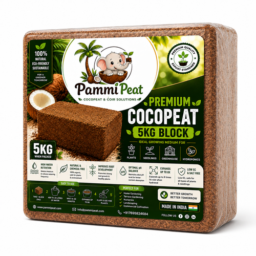 PammiPeat Cocopeat Block 5KG – Organic Coconut Coir for Plants & Gardening