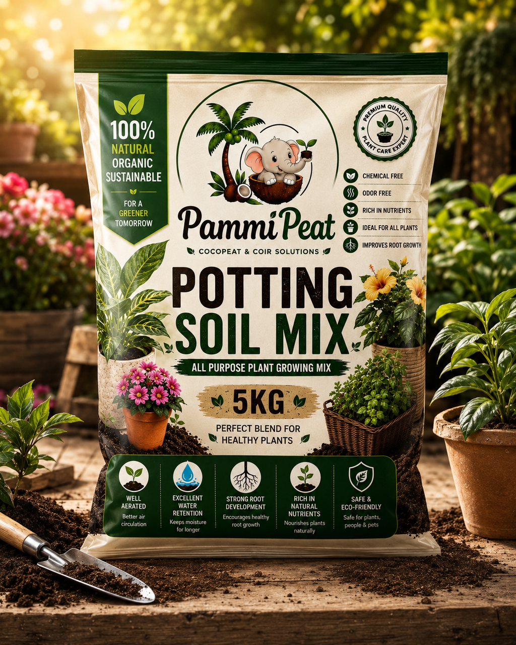 PammiPeat Potting Soil Mix 5KG – Organic All Purpose Growing Medium for Plants