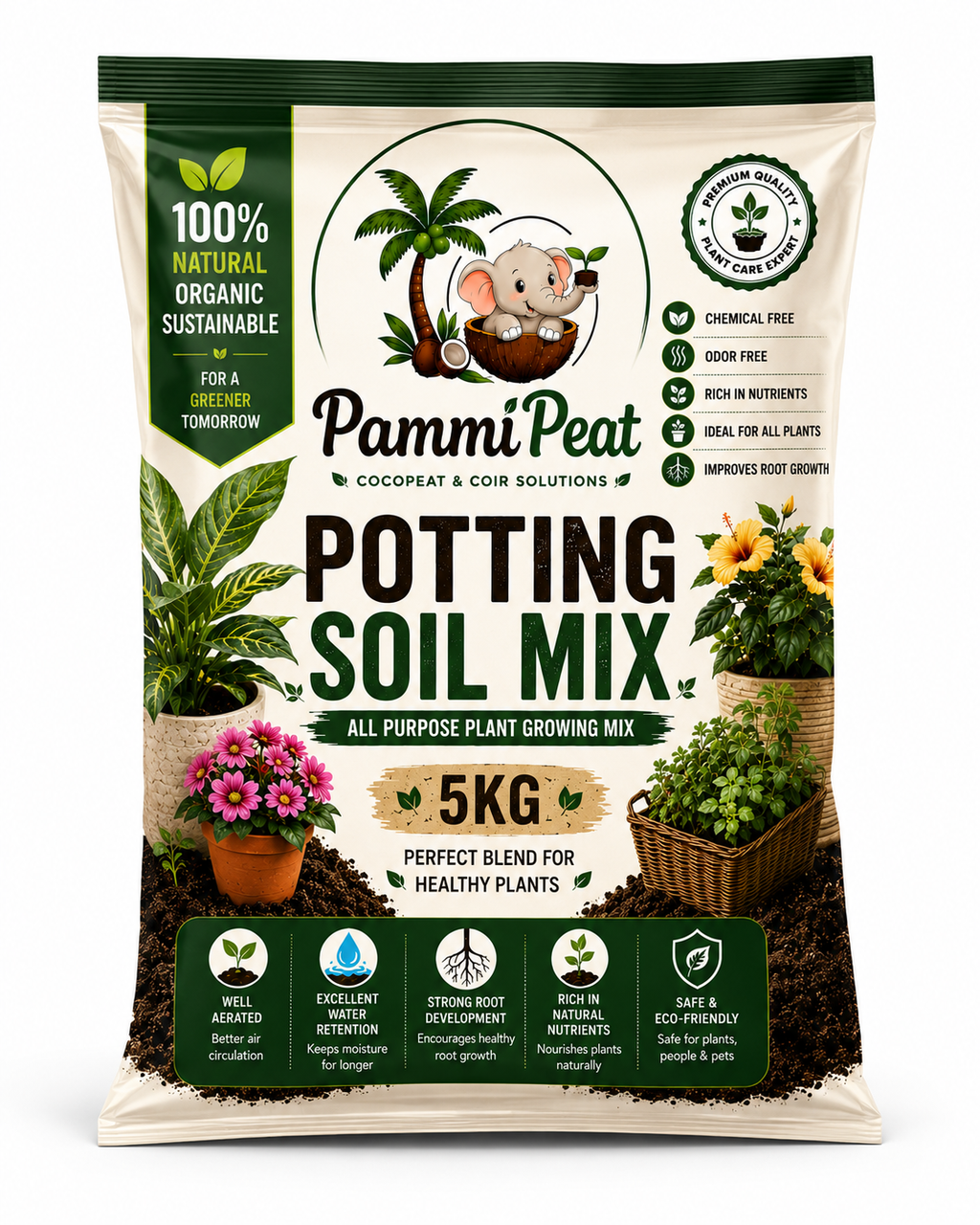PammiPeat Potting Soil Mix 5KG – Organic All Purpose Growing Medium for Plants