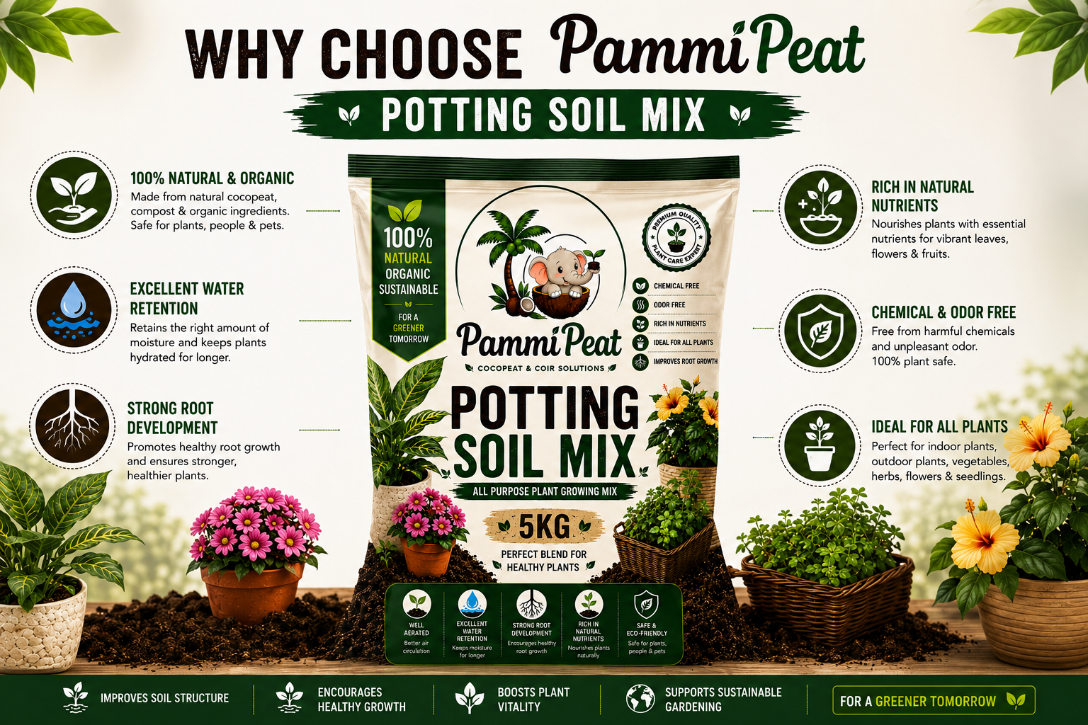 PammiPeat Potting Soil Mix 5KG – Organic All Purpose Growing Medium for Plants