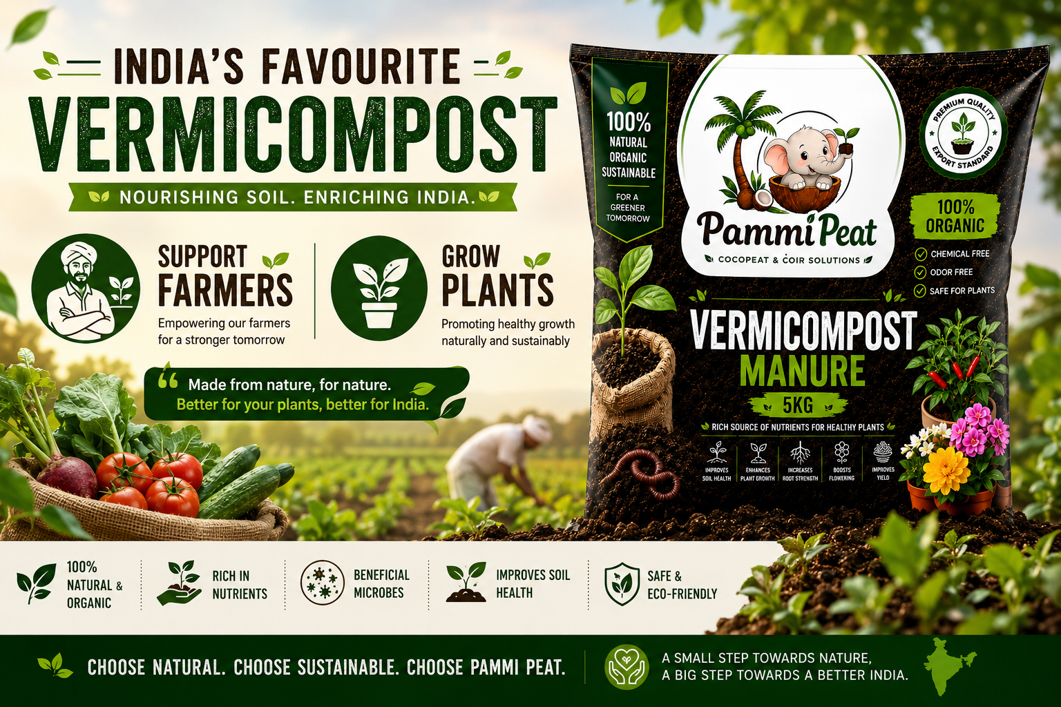 PammiPeat Vermicompost Manure 5KG – Organic Fertilizer for Healthy Plant Growth