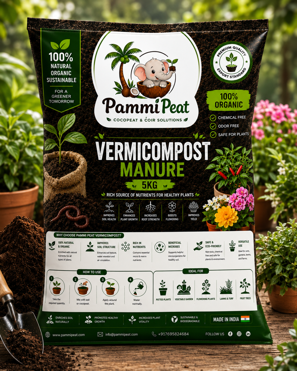 PammiPeat Vermicompost Manure 5KG – Organic Fertilizer for Healthy Plant Growth