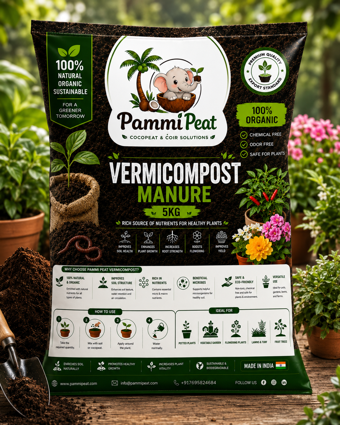 PammiPeat Vermicompost Manure 5KG – Organic Fertilizer for Healthy Plant Growth