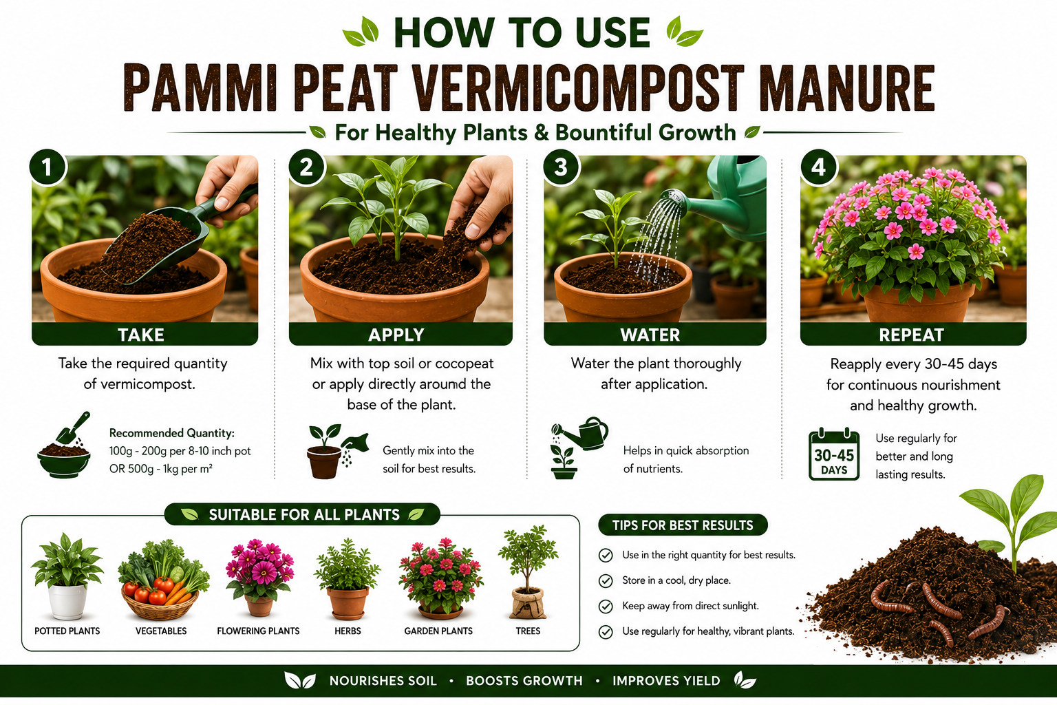 PammiPeat Vermicompost Manure 5KG – Organic Fertilizer for Healthy Plant Growth